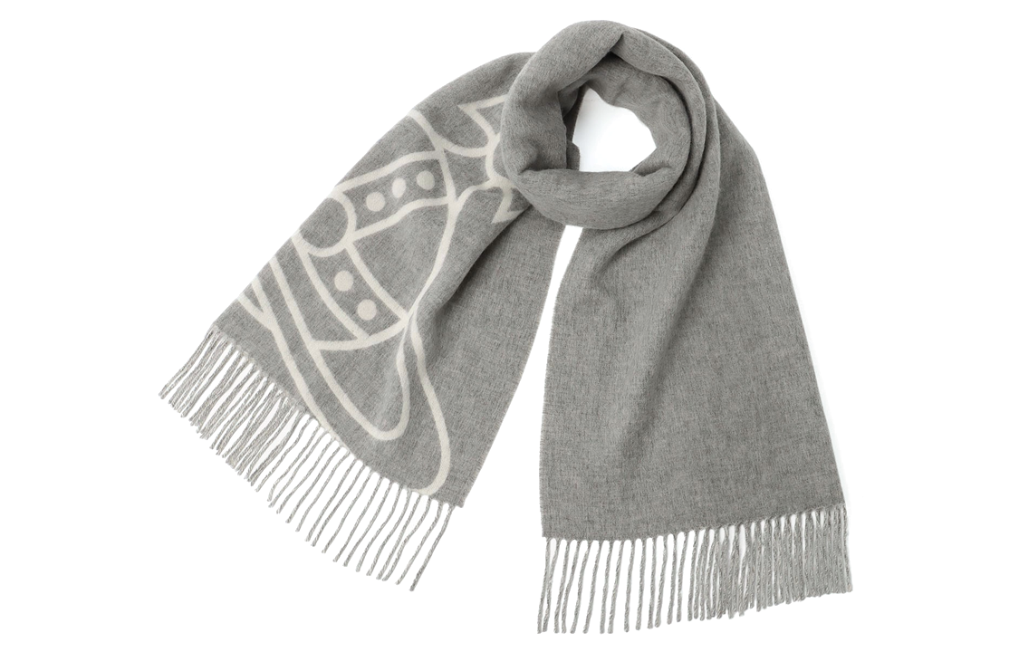 Details for (W) Vivienne Westwood Skarf Wool Boleh Balik Kelabu Putih. 505426065050