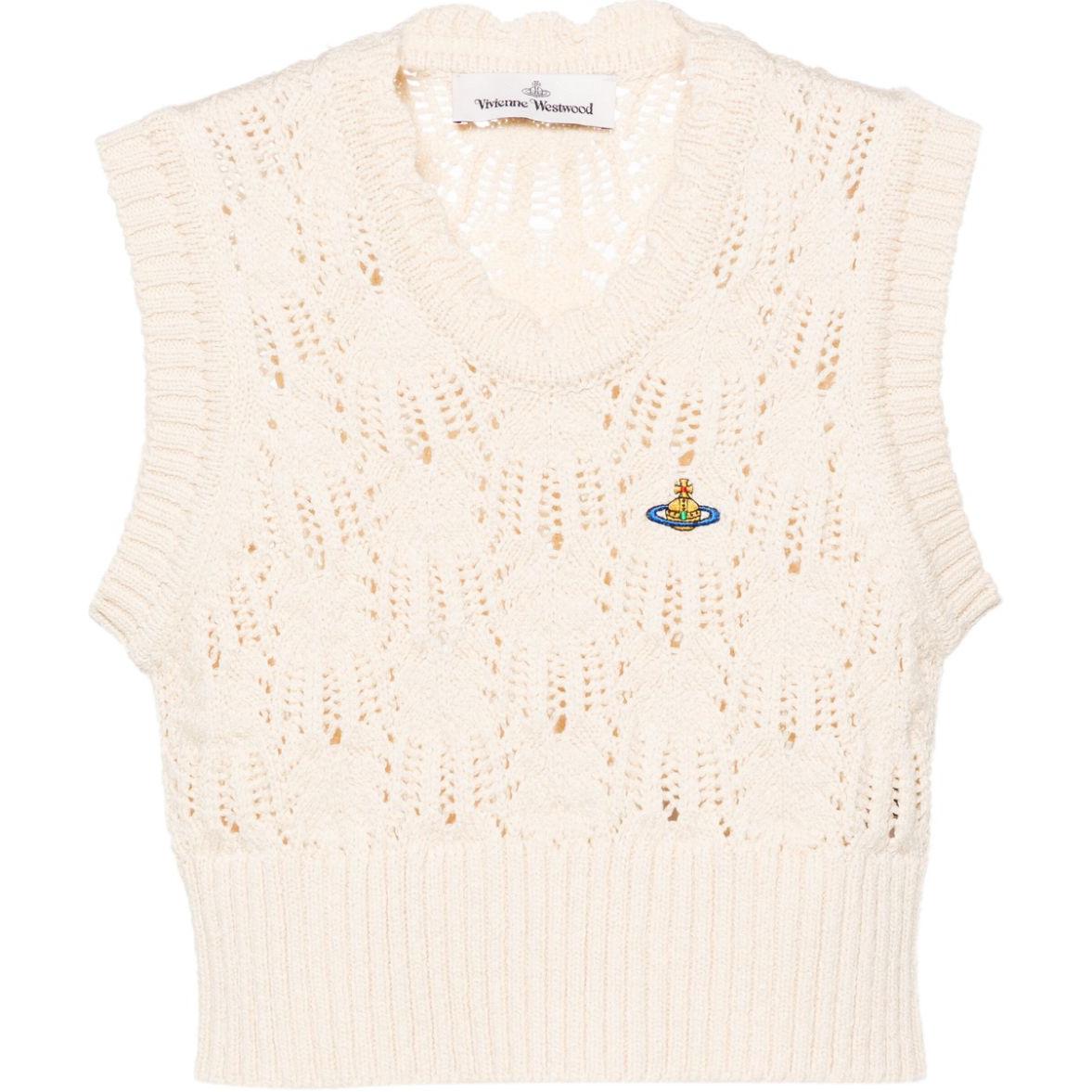 (Women) Vivienne Westwood  Saturn Embroidered Sleeveless Knit Top Off-White 1803004XY001WA408