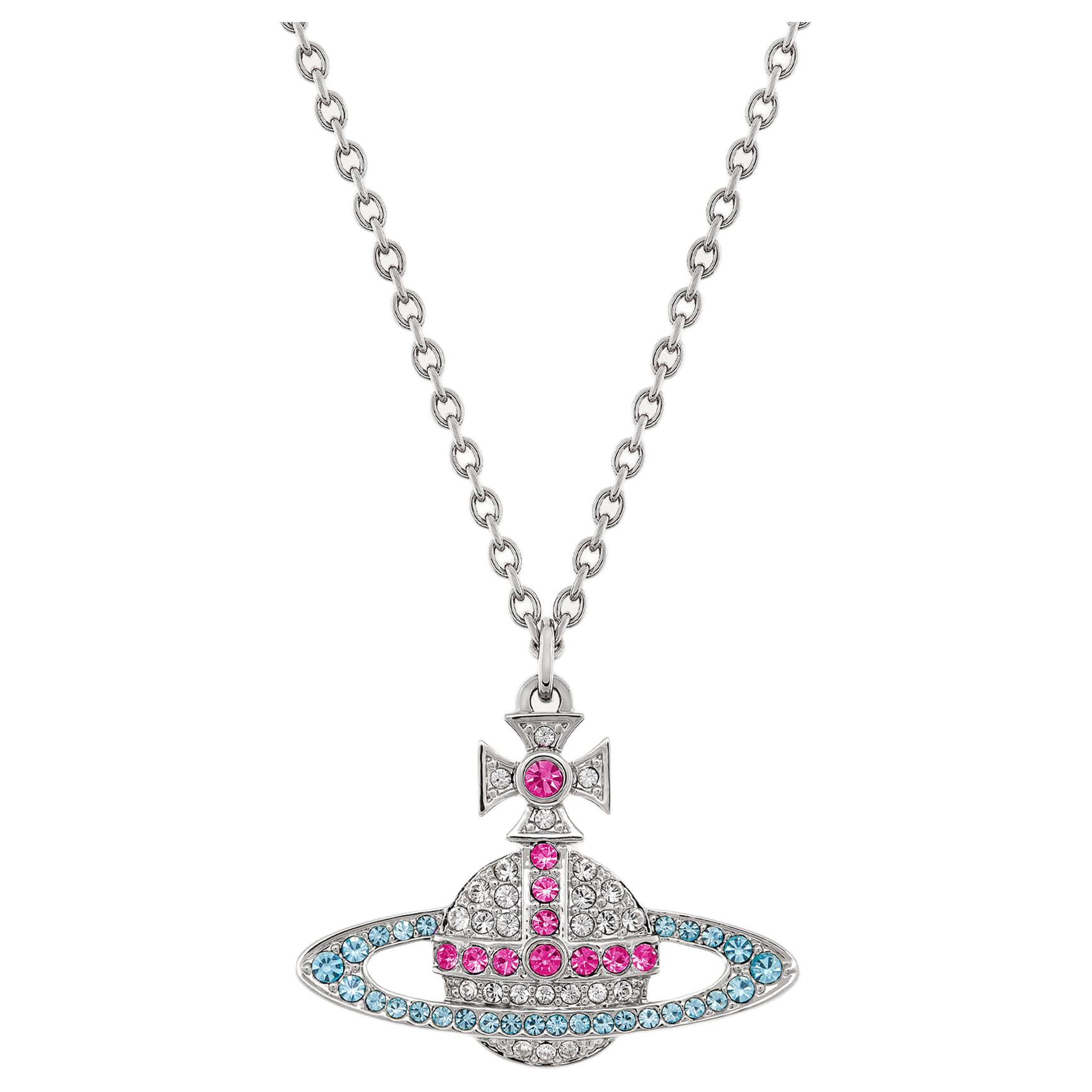 (Women) Vivienne Westwood  Silver Brass Necklace with Gemstone Detailing. 8050889844228