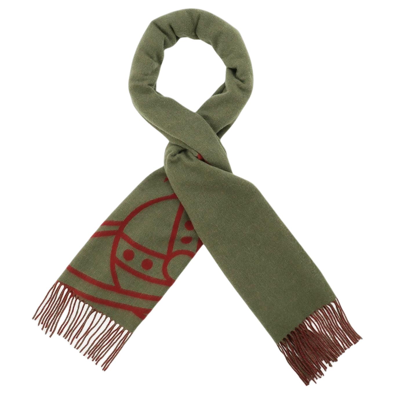 Shop (W) Vivienne Westwood Syal Wol Bordir Logo Warna Khaki 24-041-50104 55-00