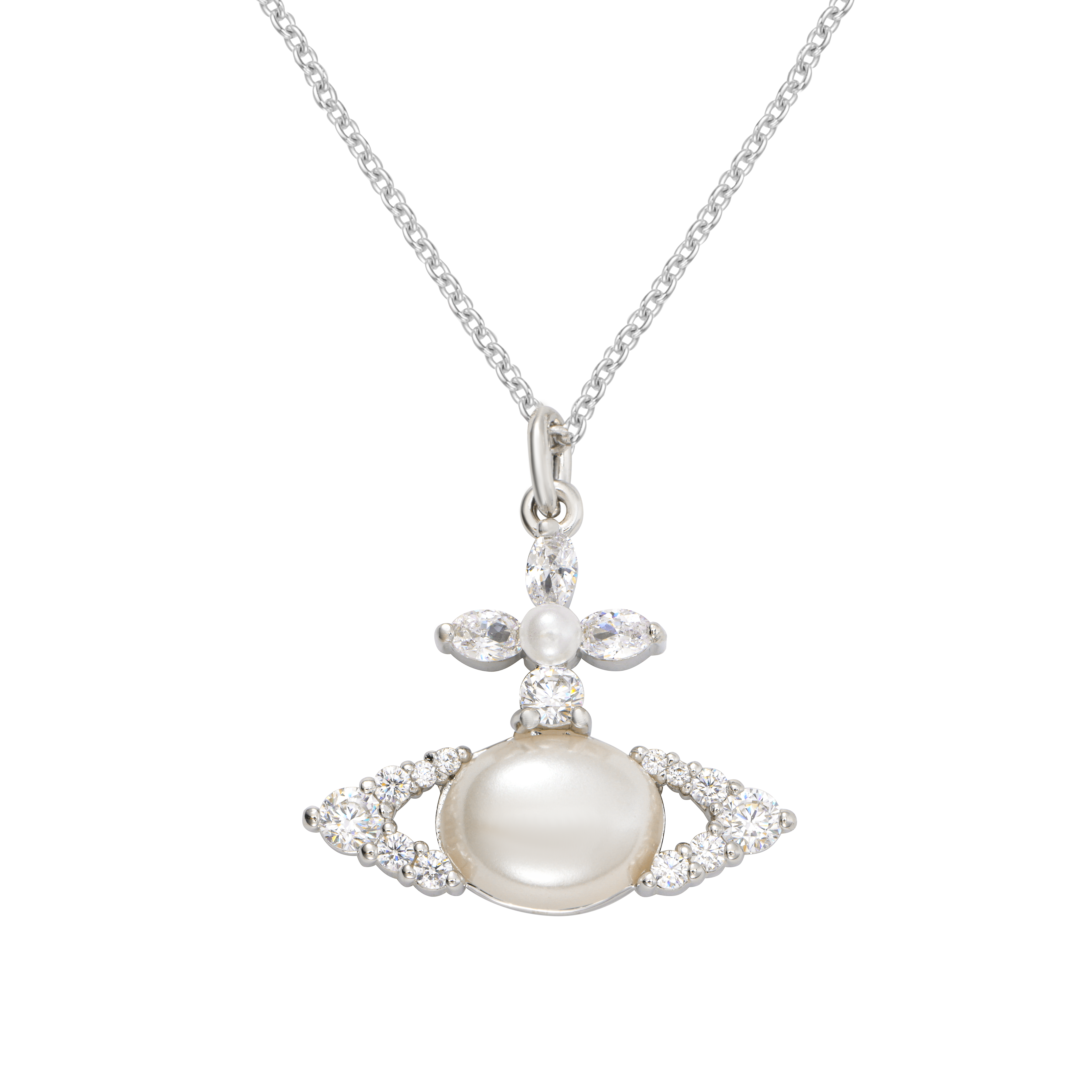 (Women) Vivienne Westwood Ada Cross Crystal Pearl Necklace Silver  Accessory 630203BQ02P373P373