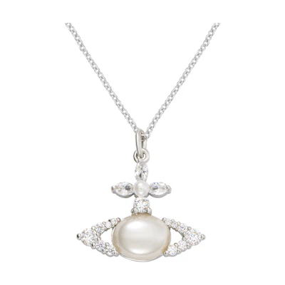 (Women) Vivienne Westwood Ada Cross Crystal Pearl Necklace Silver Accessory 630203BQ02P373P373