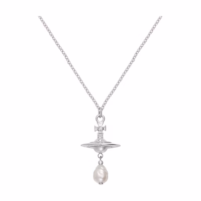 (Women) Vivienne Westwood ALEKSA Pendant Necklace Saturn Pearl Silver Chain Jewelry 6302039302P226P226