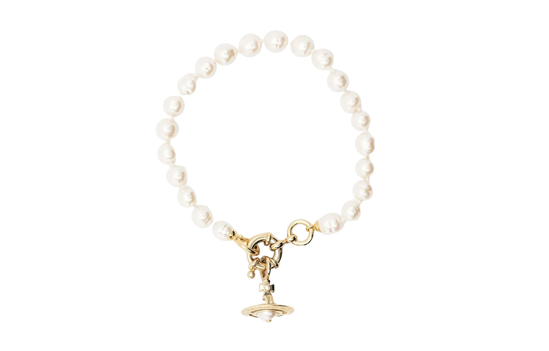 (Women) Vivienne Westwood Aleksa Saturn Pearl Bracelet Women Gold. 6103006Q02R496