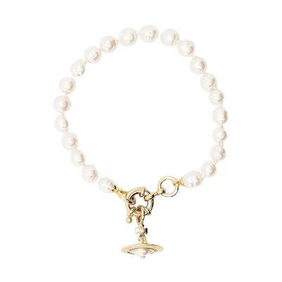 (Women) Vivienne Westwood Aleksa Saturn Pearl Bracelet Women Gold. 6103006Q02R496