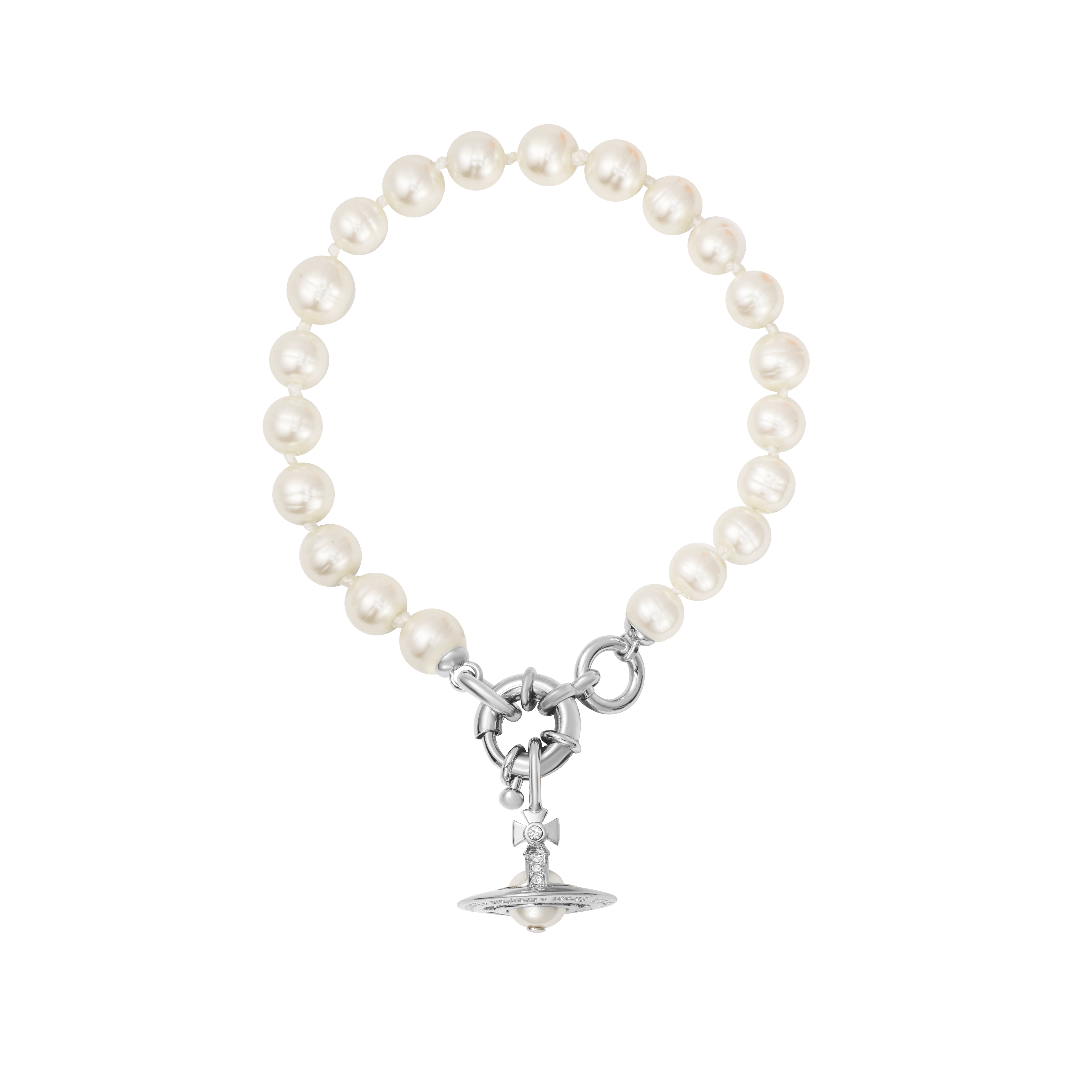 (Women) Vivienne Westwood ALEKSA Saturn Pearl Brass Bracelet Silver for Women. 6103006Q02P226P226 圖 2