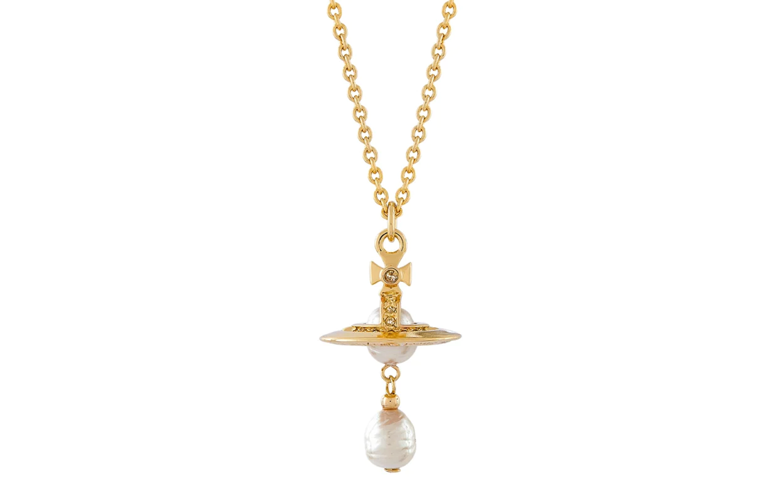 (Women) Vivienne Westwood Aleksa Saturn Pearl Pendant Brass Necklace for Women. 63020393-02R496-CN