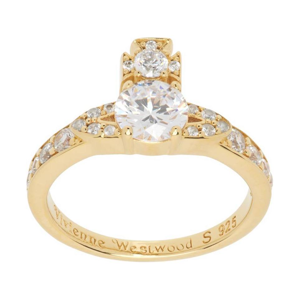 (Women) Vivienne Westwood Alphabet Logo Sterling Silver CZ Ring Gold 6404012201R102IM