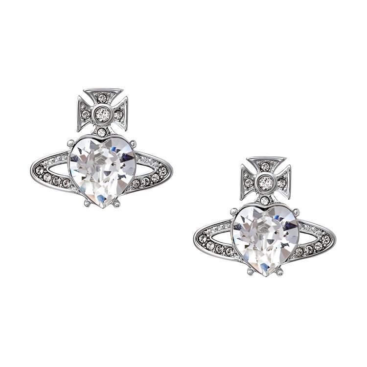(Women) Vivienne Westwood Ariella Crystal Heart Brass Earrings Women Silver. 6201031T02P169P169