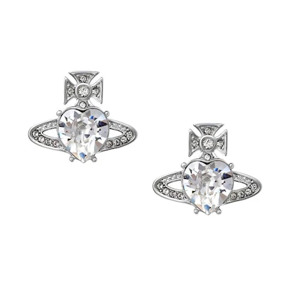 (Women) Vivienne Westwood Ariella Crystal Heart Brass Earrings Women Silver. 6201031T02P169P169