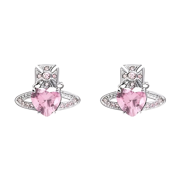 (Women) Vivienne Westwood Ariella Heart Saturn Earrings Pink Crystal/Silver for Women. 6201031T-02P459-CN