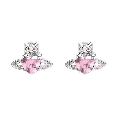 (Women) Vivienne Westwood Ariella Heart Saturn Earrings Pink Crystal/Silver for Women. 6201031T-02P459-CN