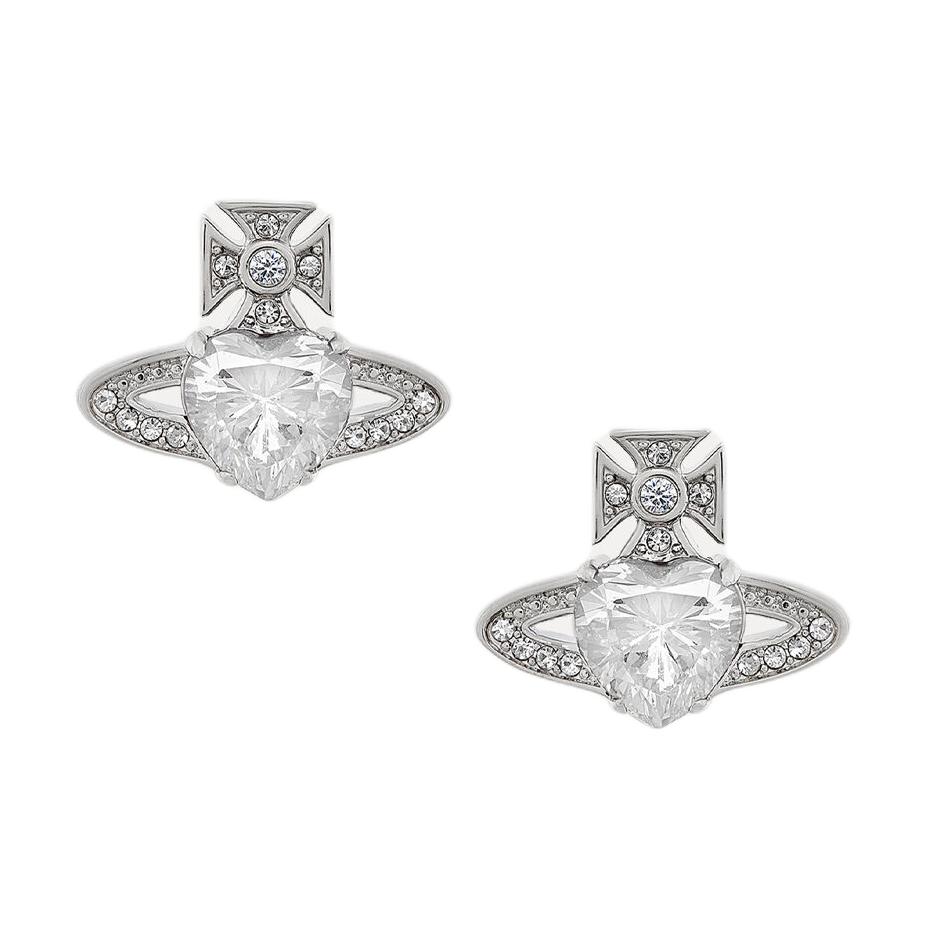 (Women) Vivienne Westwood Ariella Saturn Heart Design Brass Silver Earrings for Women 6201031T-02P169