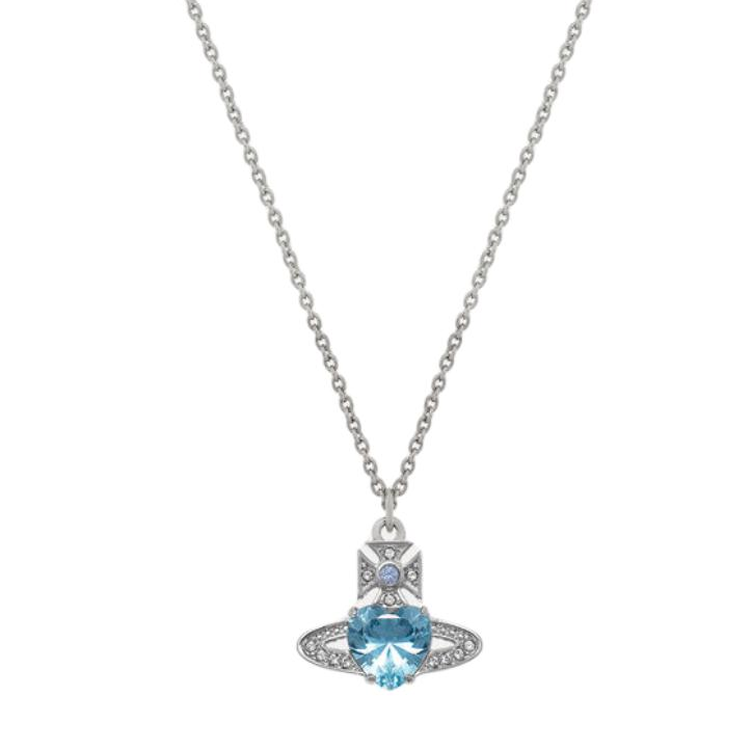 (Women) Vivienne Westwood Ariella Saturn Necklace Ocean Heart Blue Gem Silver/Blue 6302038Y-02P649