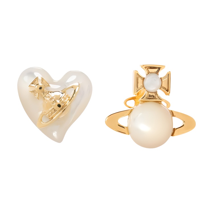 (Women) Vivienne Westwood Asymmetric Heart Design Brass Earrings Gold  Jewelry 6201034302R273IM