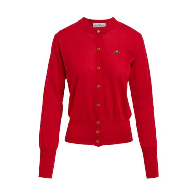 (Women) Vivienne Westwood Bea Cardigan Red Button-Up Knit Sweater 1803002PY001ARED