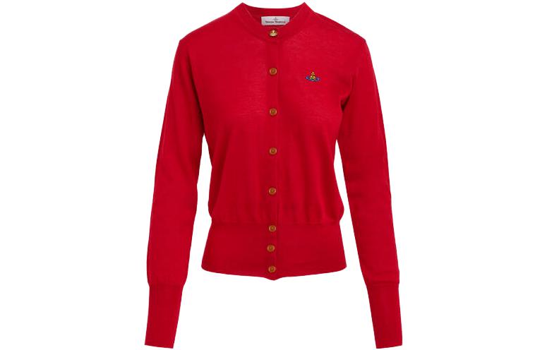 Order (W) Vivienne Westwood Bea Cardigan Rajut Sweater Merah dengan Kancing Depan 1803002PY001ARED