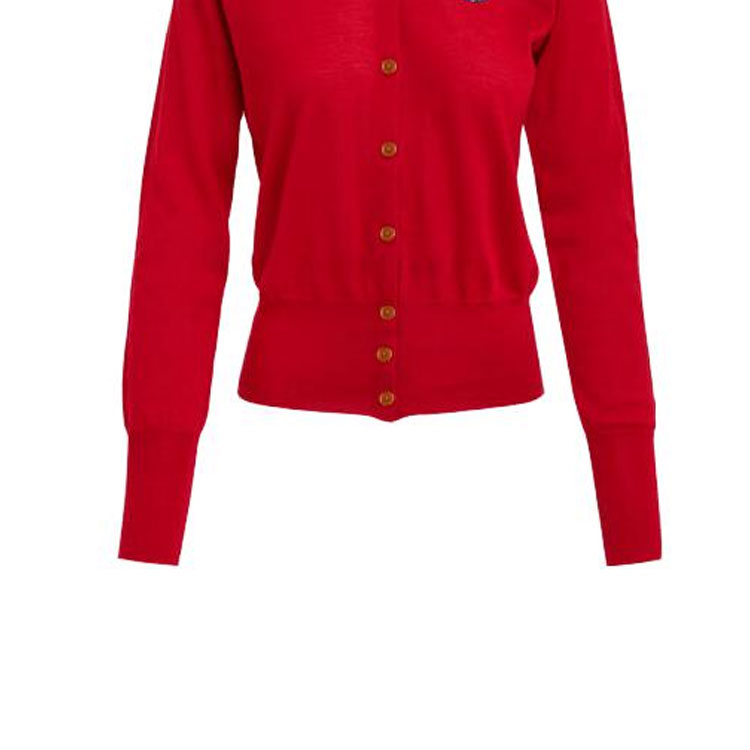 Sizing (W) Vivienne Westwood Bea Cardigan Rajut Sweater Merah dengan Kancing Depan 1803002PY001ARED