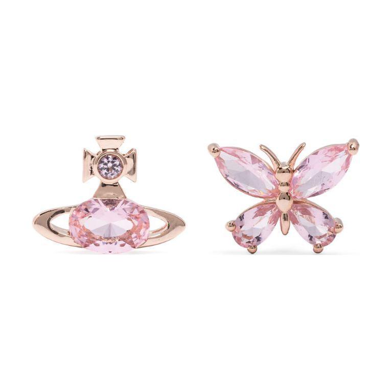 (Women) Vivienne Westwood Butterfly Design Brass Earrings Pink for Women. 6201035402G402