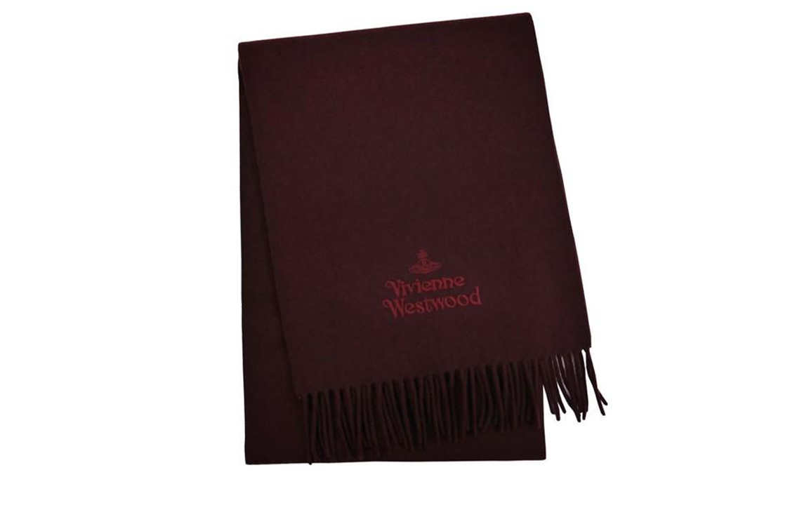 (Women) Vivienne Westwood Classic Logo Embroidered Tassel Red Wool Scarf for Women. 81030007-W001Z-I409