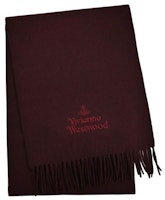 (Women) Vivienne Westwood Classic Logo Embroidered Tassel Red Wool Scarf for Women. 81030007-W001Z-I409 (Women) Vivienne Westwood Classic Logo Embroidered Tassel Red Wool Scarf for Women. 81030007-W001Z-I409