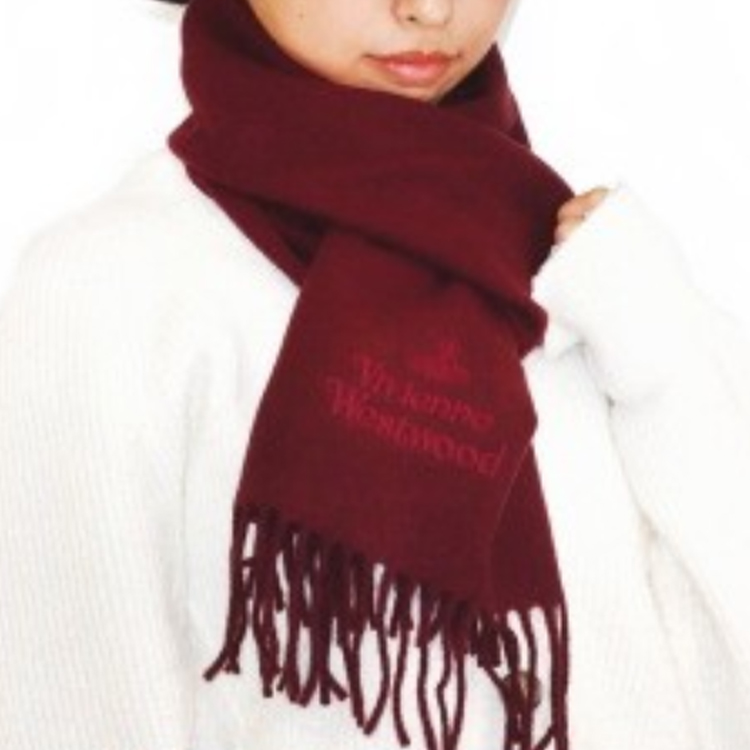 Purchase (W) Vivienne Westwood 經典刺繡徽標流蘇紅色羊毛圍巾 女款 81030007-W001Z-I409