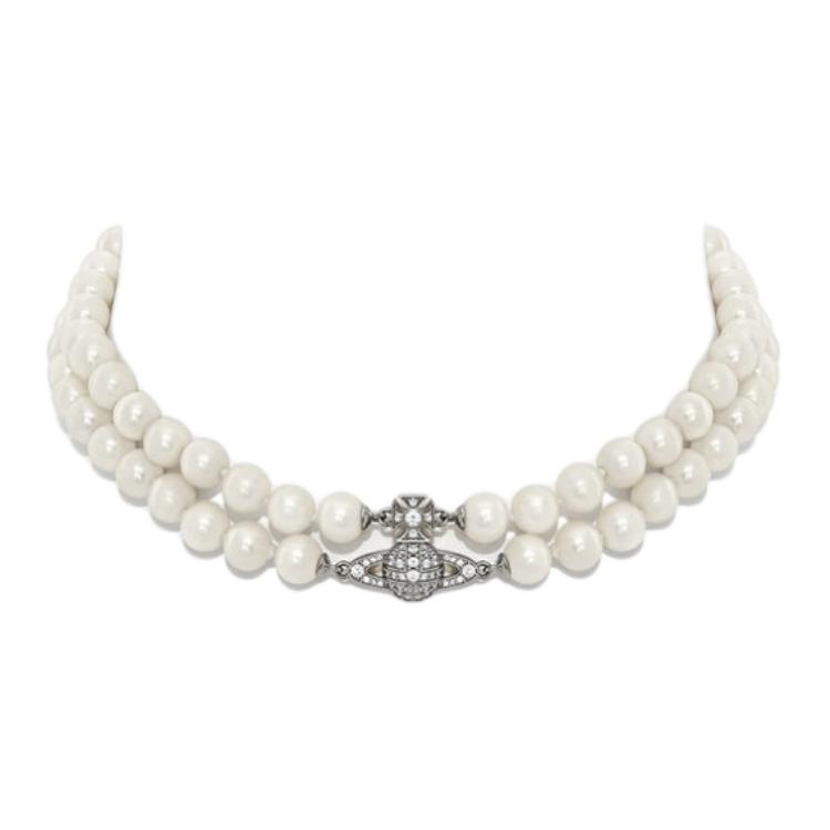 (Women) Vivienne Westwood Crystal Embellished Glass Pearl Necklace White (). 6303002102P132