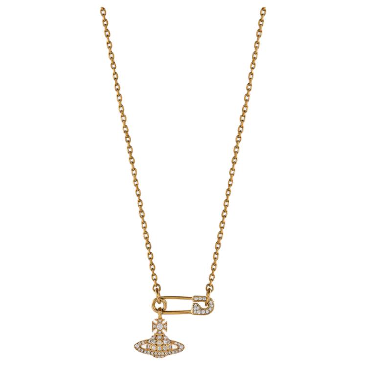 (Women) Vivienne Westwood Crystal Pendant Gold Brass Necklace for Women. 8050568260509