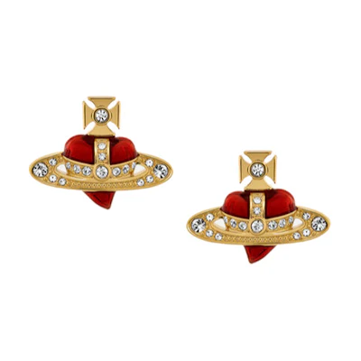 (Women) Vivienne Westwood Diamante Heart Asymmetric Crystal Earrings - Red/Gold 6201033K02R654R654