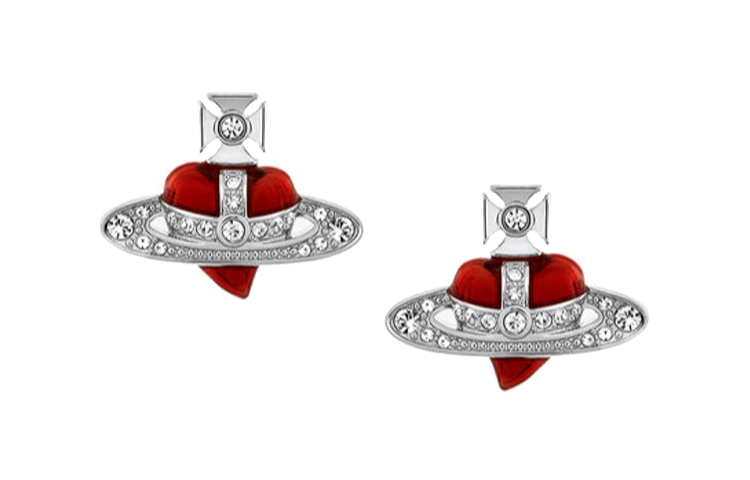 (Women) Vivienne Westwood Diamante Heart Asymmetrical Crystal Earrings Silver/Red . 6201033K02P383P383 圖 2