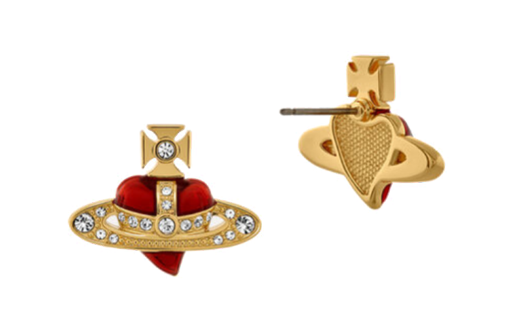 (Women) Vivienne Westwood Diamante Heart Asymmetric Crystal Earrings - Red/Gold 6201033K02R654R654 圖 3