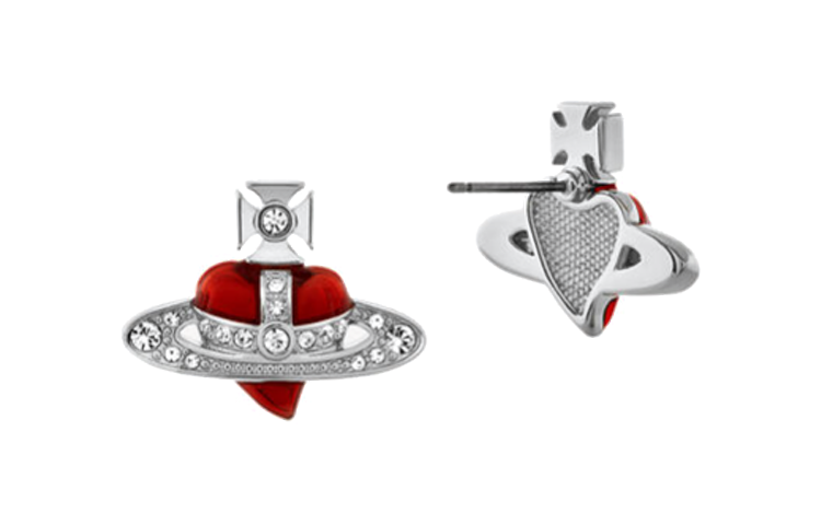 (Women) Vivienne Westwood Diamante Heart Asymmetrical Crystal Earrings Silver/Red . 6201033K02P383P383 圖 3