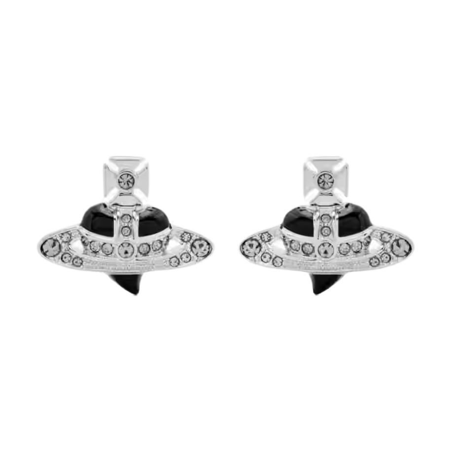 (Women) Vivienne Westwood Diamante Heart Saturn Crystal Earrings Black/Silver . 25228634 圖 2