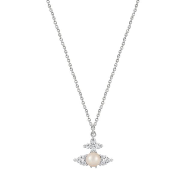 (Women) Vivienne Westwood Feodora Saturn Pearl Silver Necklace Pendant for Women. 630203EP-02P373