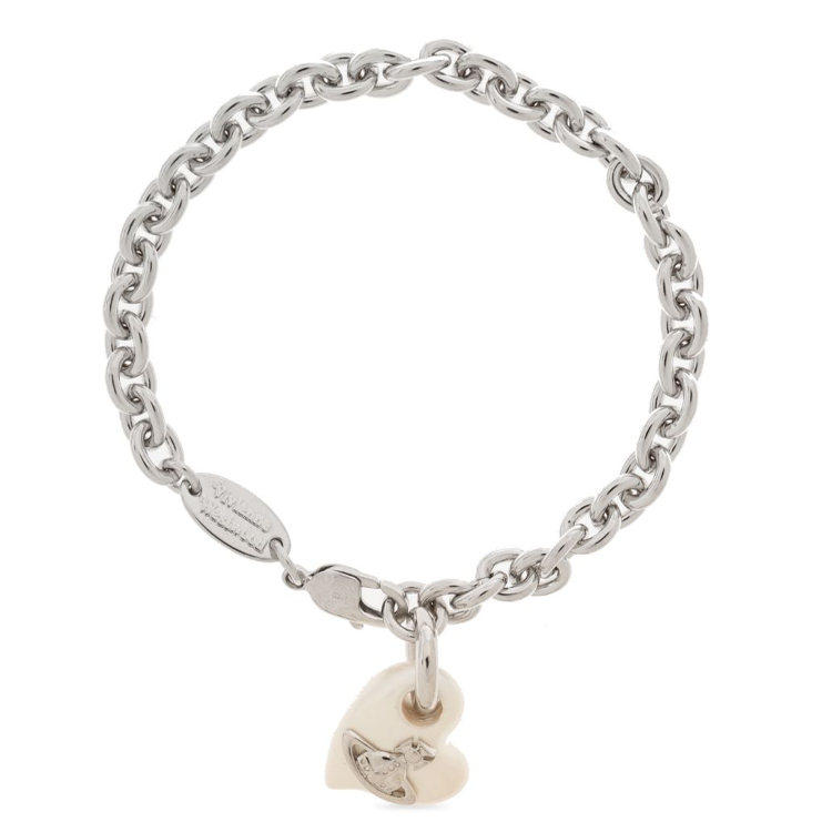 (Women) Vivienne Westwood Florentia Saturn Heart Pendant Bracelet  Silver/White. 6102023K02P103
