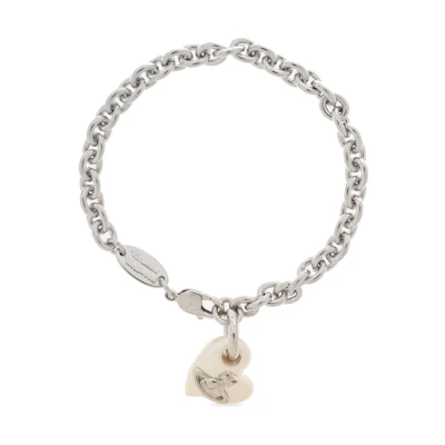 (Women) Vivienne Westwood Florentia Saturn Heart Pendant Bracelet Silver/White. 6102023K02P103