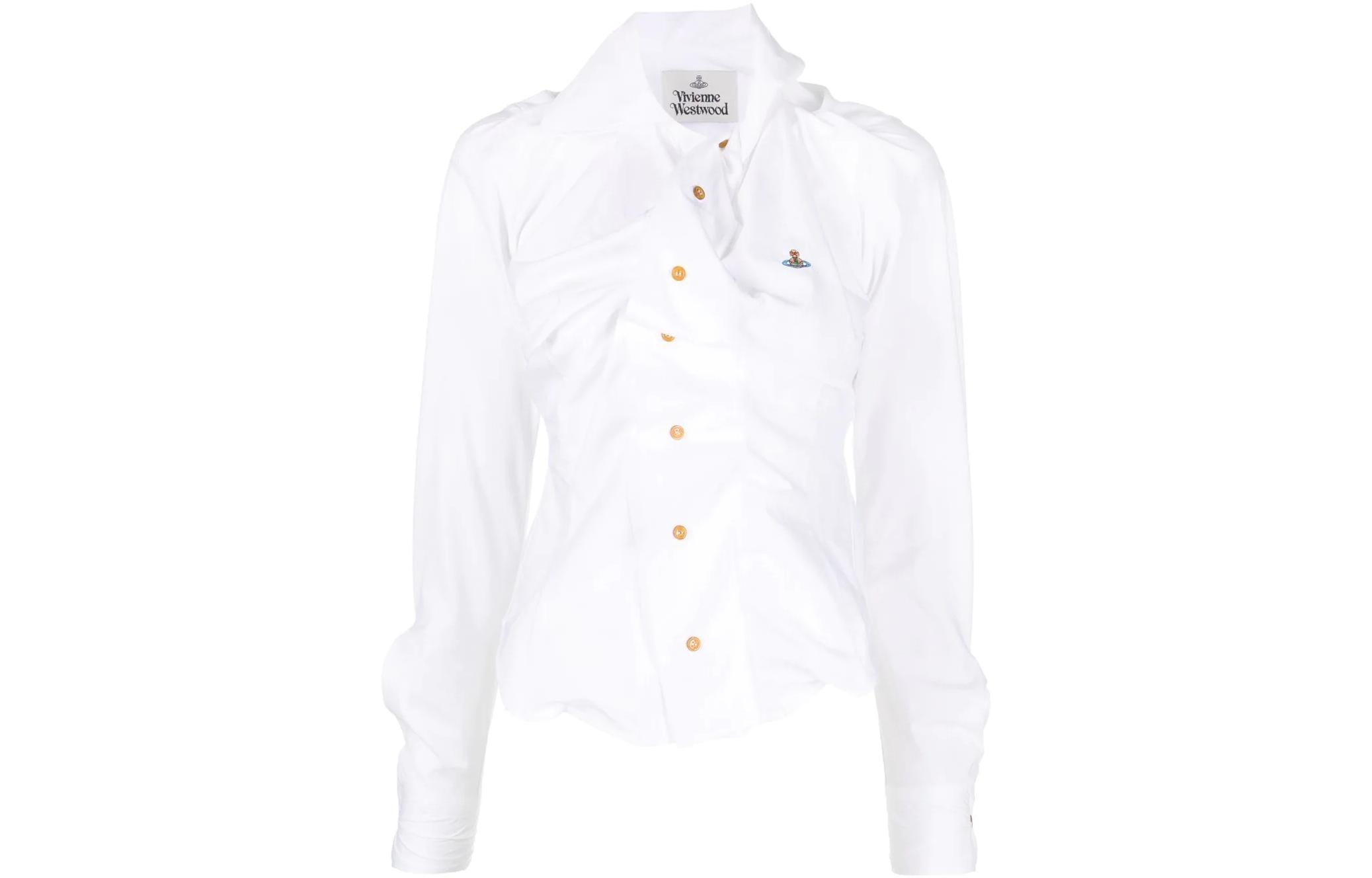 Order (W) 비비안 웨스트우드 FW22 화이트 긴팔 주름 칼라 자외선 차단 셔츠 1501000CW009QA401