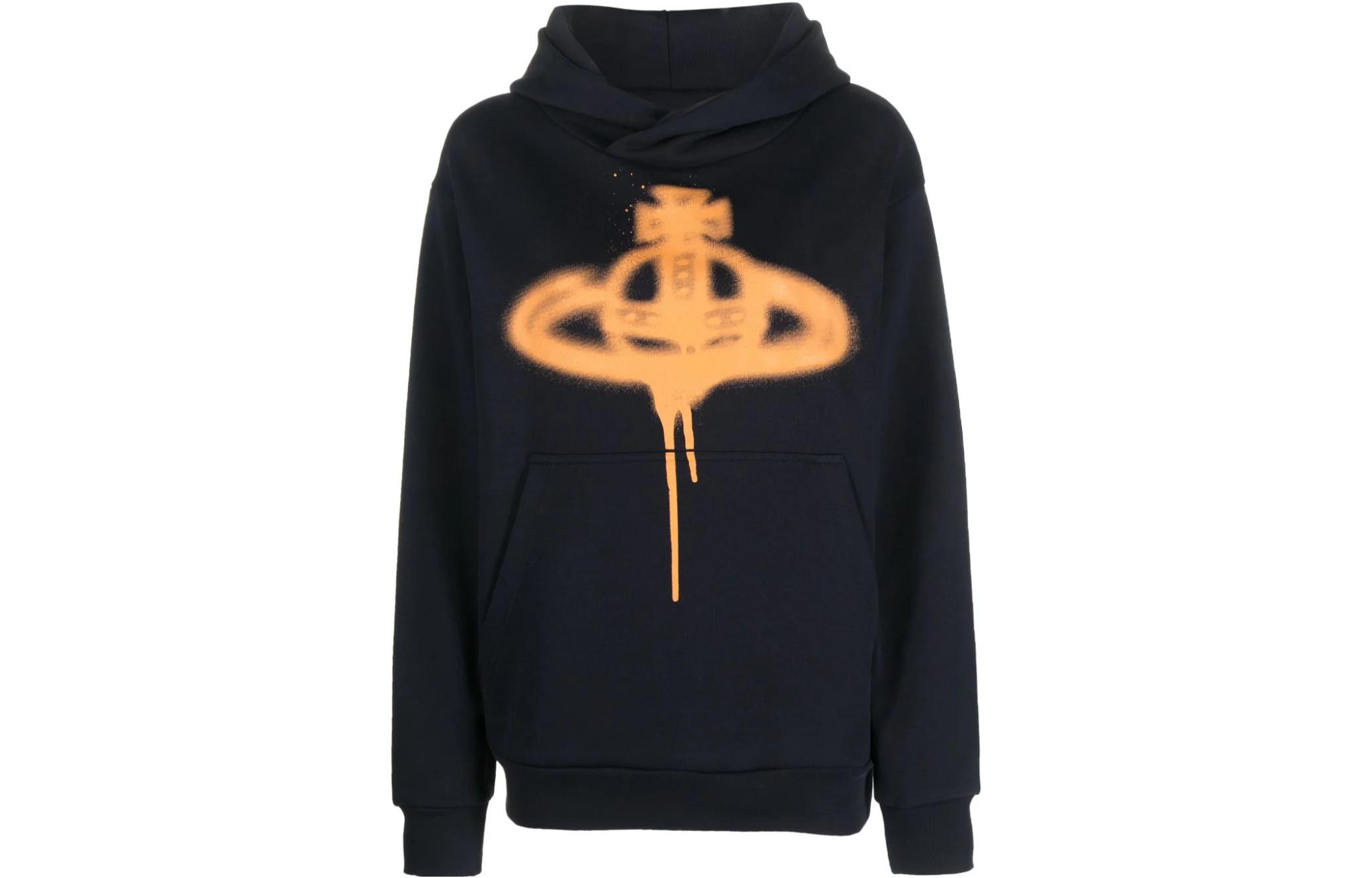(Women) Vivienne Westwood FW23 Spray Saturn Print Hoodie Navy Blue Women’s Sweatshirt. 3I01000GJ0032K302