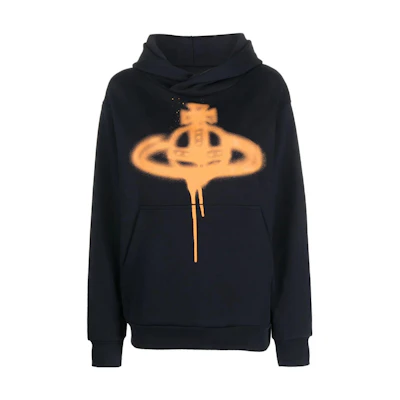 (Women) Vivienne Westwood FW23 Spray Saturn Print Hoodie Navy Blue Women’s Sweatshirt. 3I01000GJ0032K302