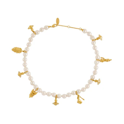 (Women) Vivienne Westwood Gold-Tone Brass Necklace with Glass Pearls for Women. 63010131-02R107