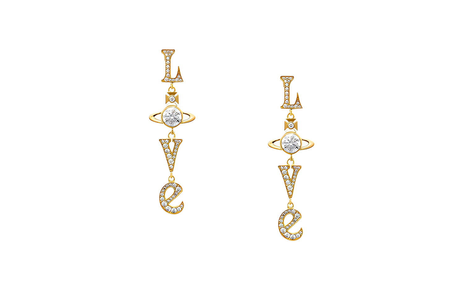(Women) Vivienne Westwood Gold Drop-Shaped Crystal Brass Zirconia Earrings for Women. 6202015Q-02R102