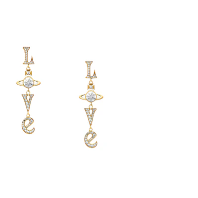(Women) Vivienne Westwood Gold Drop-Shaped Crystal Brass Zirconia Earrings for Women. 6202015Q-02R102