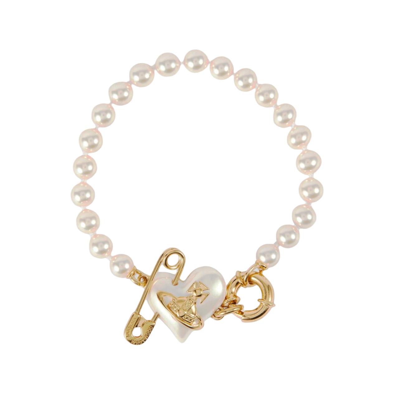 (Women) Vivienne Westwood Gold Pearl Bracelet for Women with Brass and Glass Design. 6103007A02R107