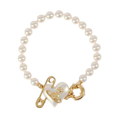 (Women) Vivienne Westwood Gold Pearl Bracelet for Women with Brass and Glass Design. 6103007A02R107