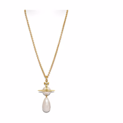 (Women) Vivienne Westwood Gold Tear Drop Crystal Pearl Necklace for Women 630203B602R107R107