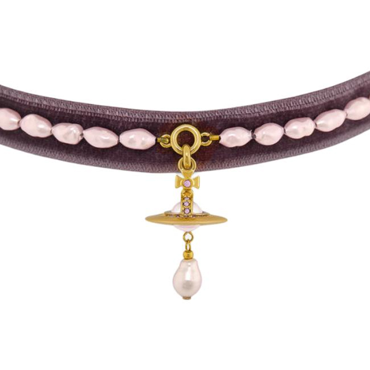 (Women) Vivienne Westwood Gold Velvet Necklace with Crystals, Pink Pearls & Mauve Details. 8050889773047 圖 2