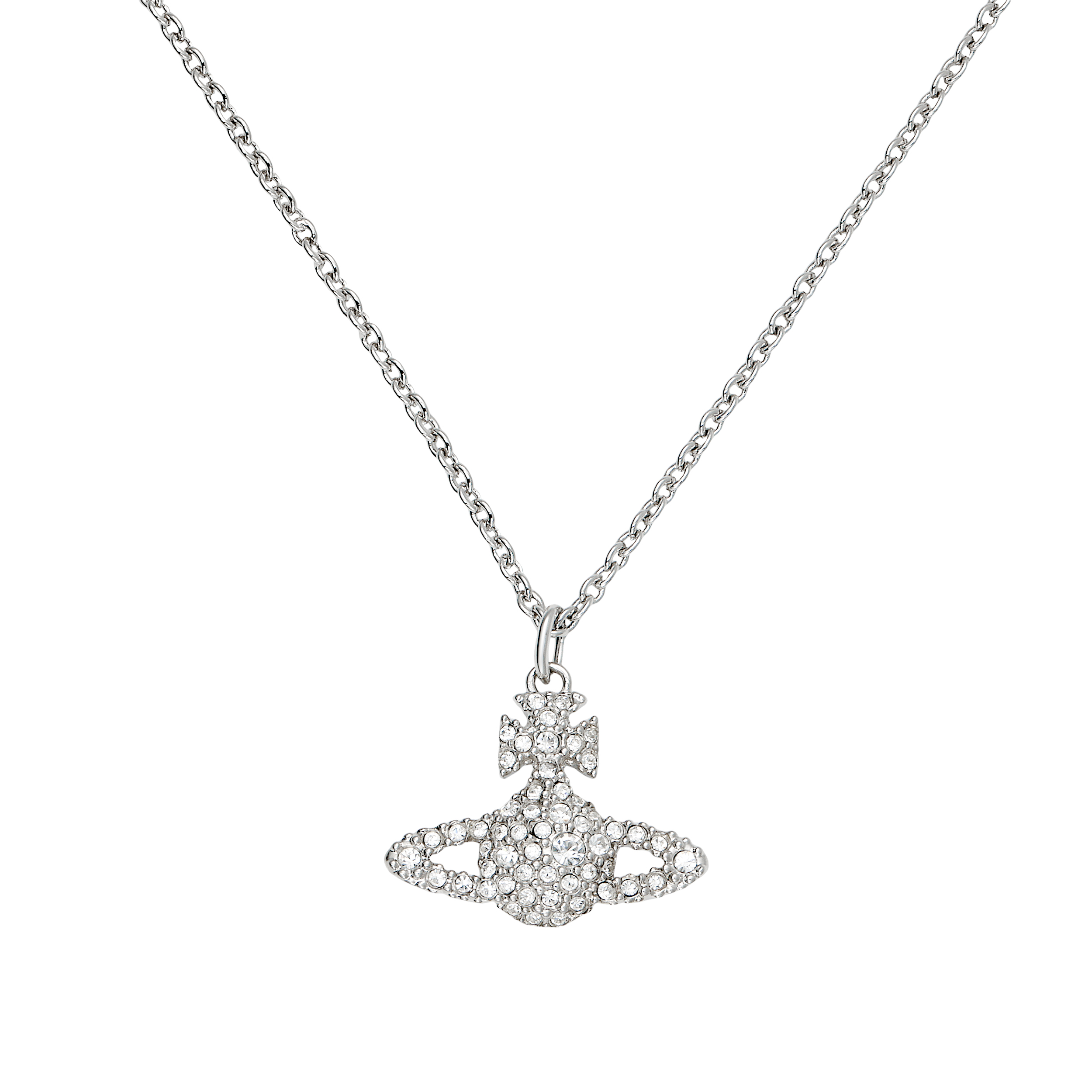 (Women) Vivienne Westwood Grace Full Rhinestone Saturn Pendant Necklace Silver Women. 6302009202P116CNP116