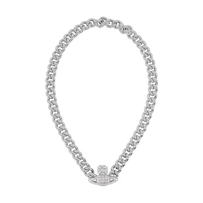 (Women) Vivienne Westwood Graziella Small Choker Planet Cuban Necklace Silver . 6303002302P102P102