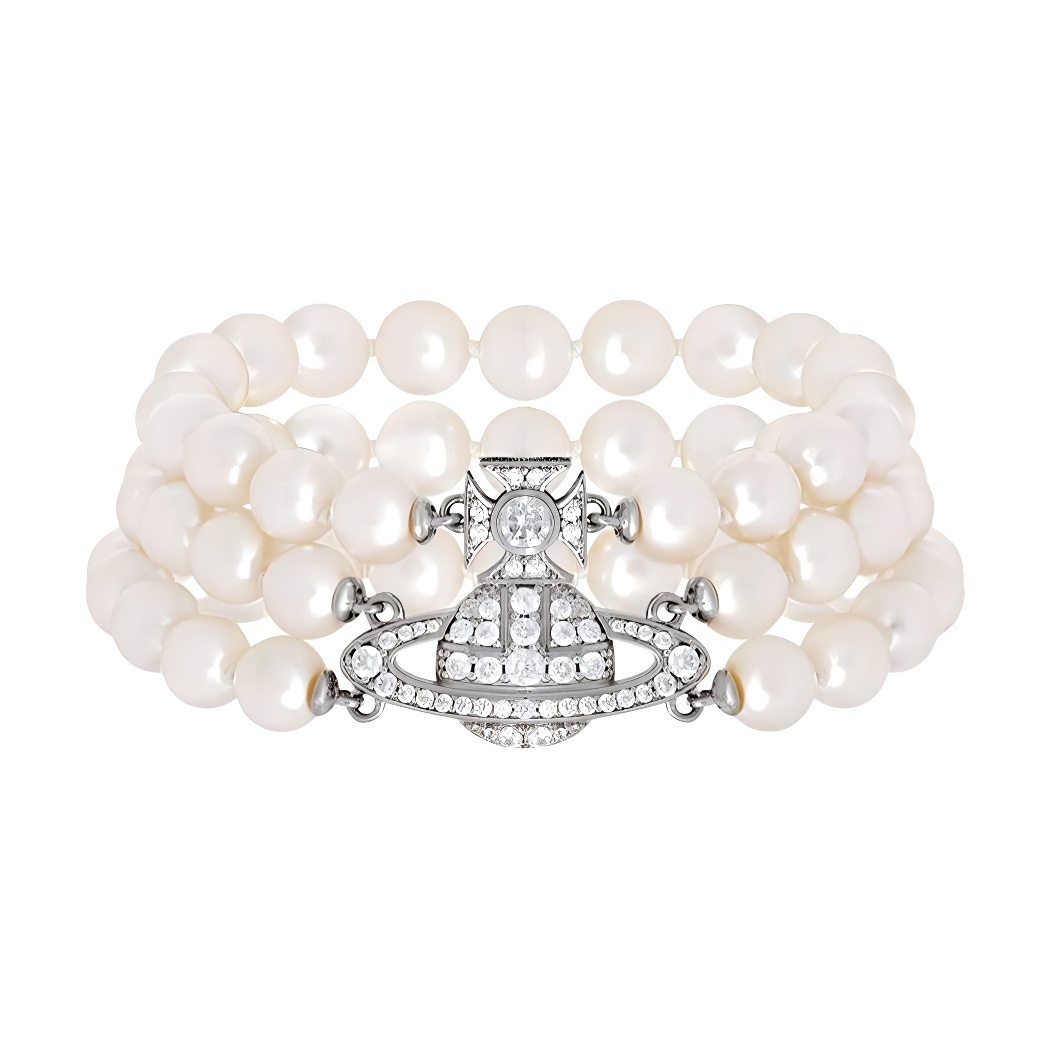 (Women) Vivienne Westwood Graziella Three Row Pearl Bracelet Silver for Women 6103006L02P132CN