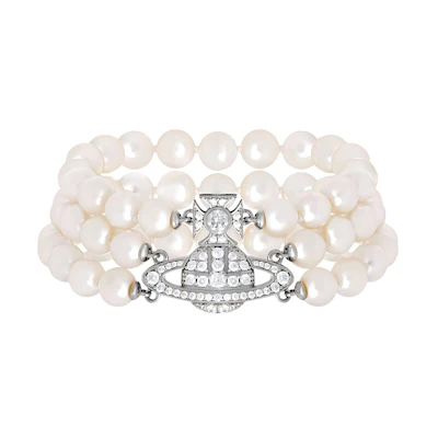 (Women) Vivienne Westwood Graziella Three Row Pearl Bracelet Silver for Women 6103006L02P132CN
